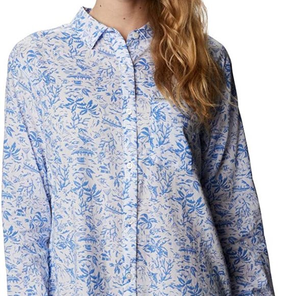 🆕Columbia Women's Slack Water Woven Long Sleeve Shirt, XXL-Harbor Blue Kona Pri - Picture 3 of 5
